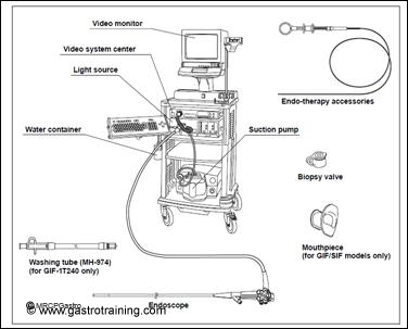 The stack/trolley, the endoscope and the other accessories: Courtesy Olympus